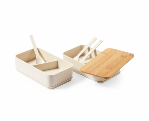 Compartment Lunchbox bamboo open with cutlery