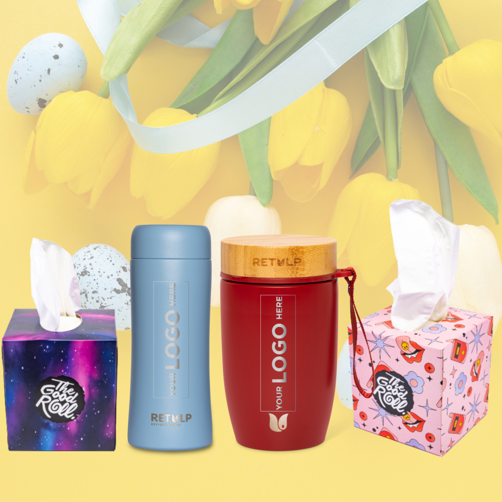 Happy hamper spring package with tumbler thermos, big mug classic food pod and good roll tissues